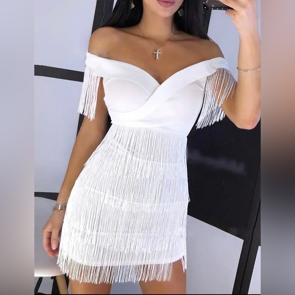 White fringe party dress